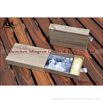 6x4 and 6x8 wooden texture sliding drawer USB packging gift box with photo box